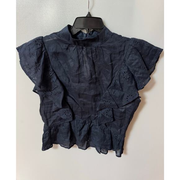 FRAME Navy Eyelet Peplum Top - Size Small, (new) - Picture 5 of 6